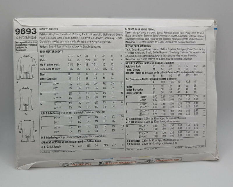 9693 Pattern Number Simplicity 9693 Easy-to-Sew Misses' Blouse Pattern Sizes 8-18 β Destashify