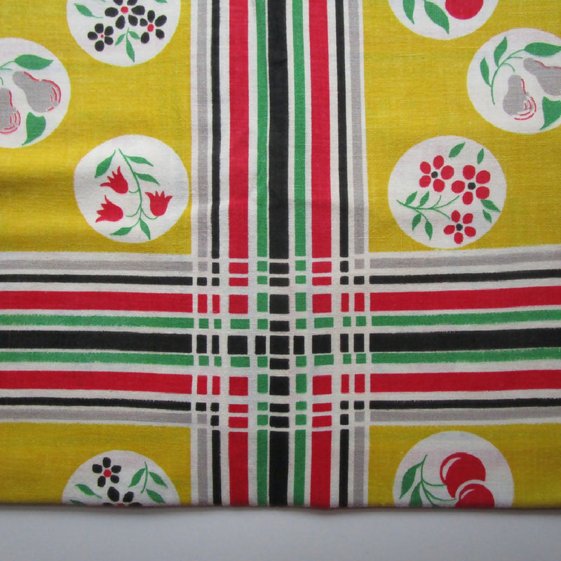 Vintage Cotton, Fruit and Flower Stripe/Plaid, Four Large Pieces