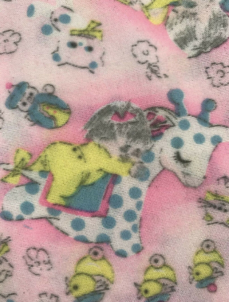 Vintage 70s/80s Nursery Baby Flannel Fabric Pink Blue Yellow Baby Animals 2 Yards