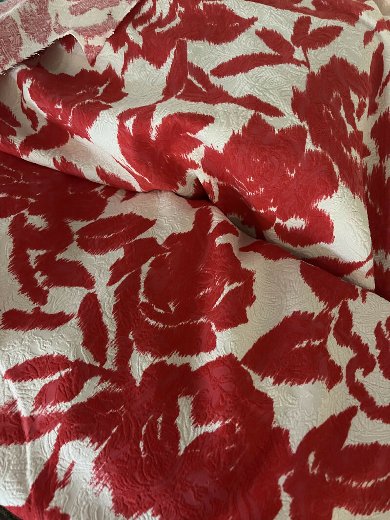red and white flower Rayon fabric