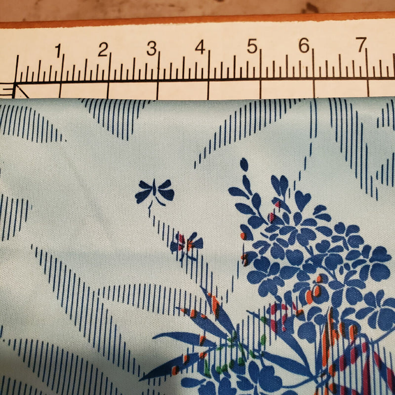 Blue Printed stretch fabric shiny finish smooth soft