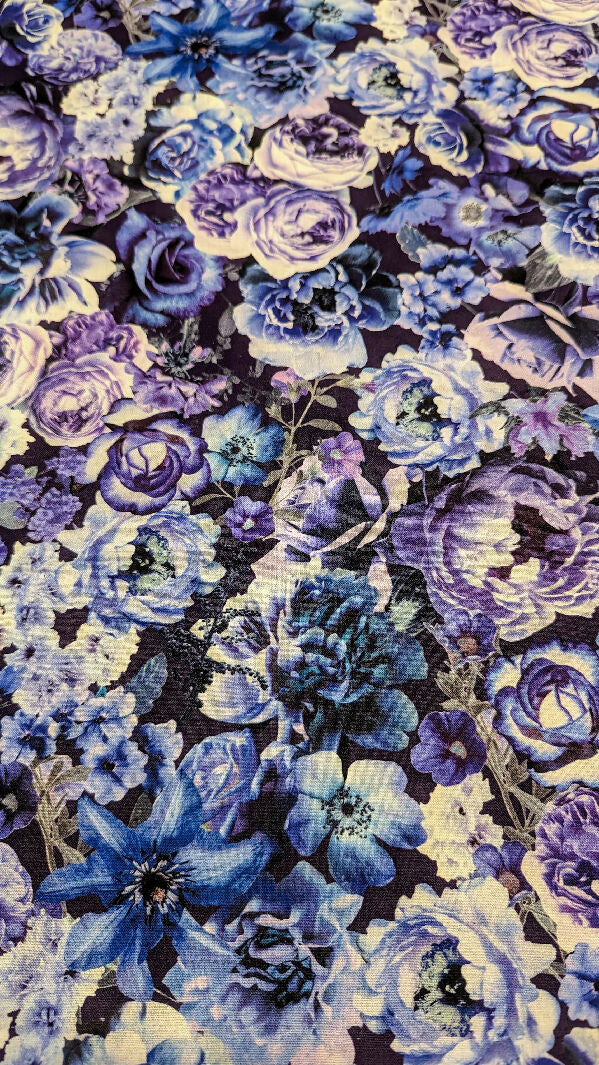 Blue Digital Floral Print Quilting Cotton Woven Fabric 46"W - 2 1/2 yds