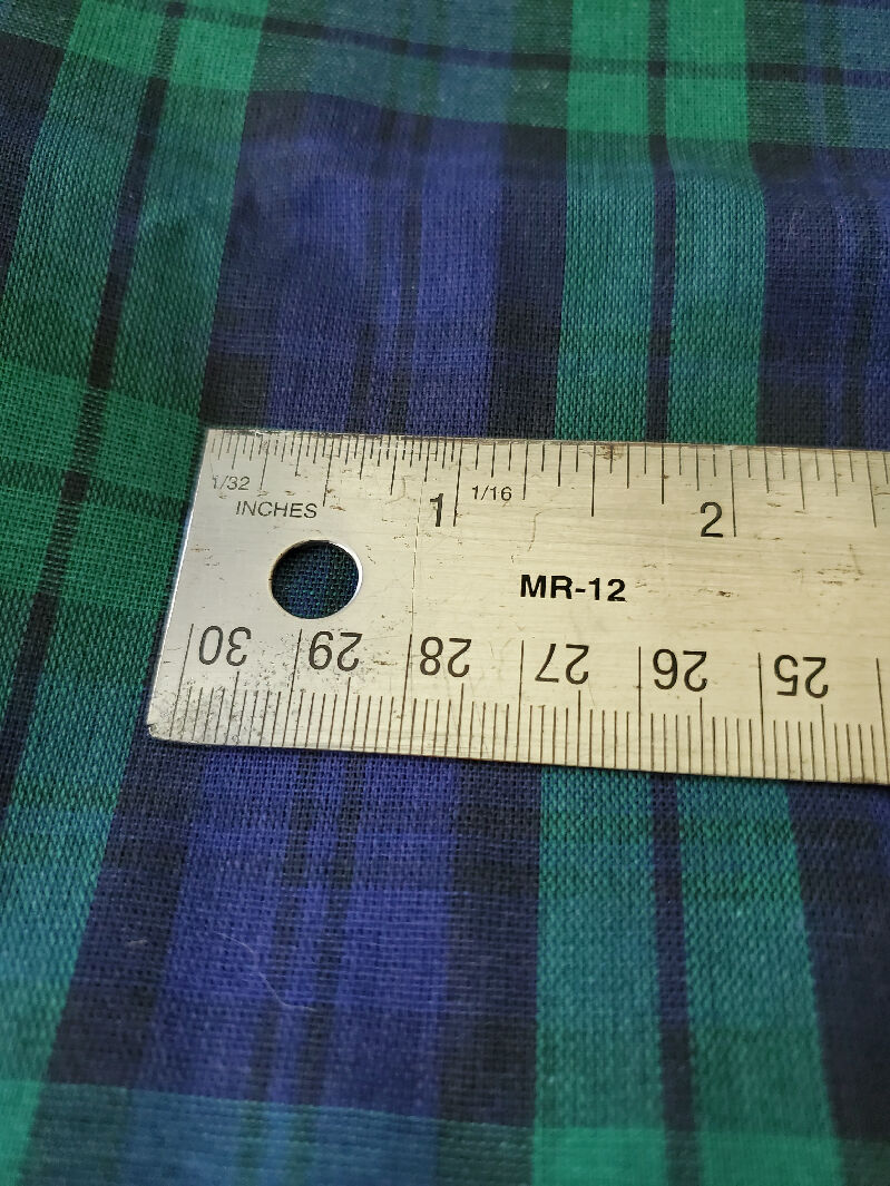 Blue, Green, Black Poly Cotton Plaid Fabric
