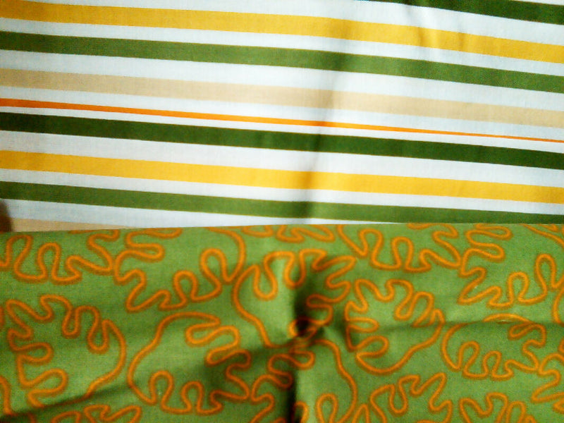 Cotton material, blue, brown, yellow, green, mix designs, 9in x 43in all 8 pieces, fabric