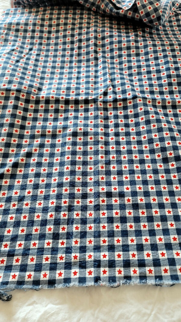 Red, White and Blue Checkered with Stars Print Cotton 2 2/3 Yards