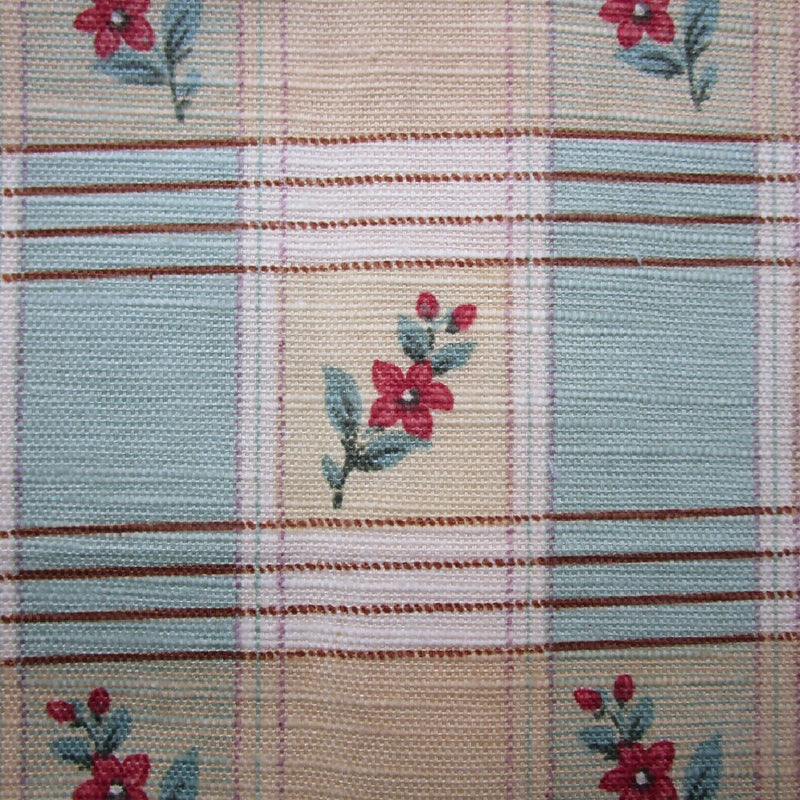 Vintage Decorator Fabric, Yellow Green Floral Plaid, 54" x 48"