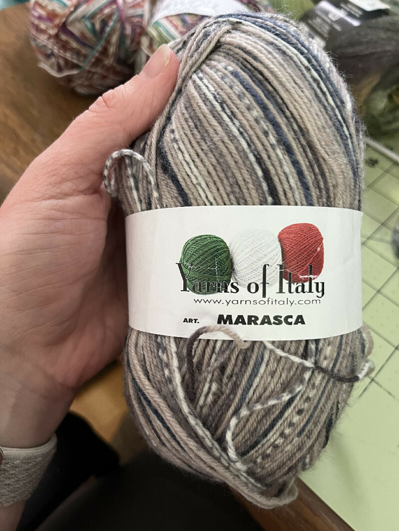 Marasca Yarns of Italy sock yarn (denim color)