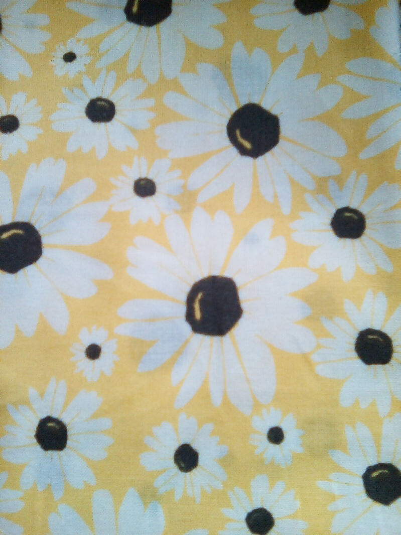 Cotton material, flower designs, blue, yellow, green, orange colors, 9" x 43"
