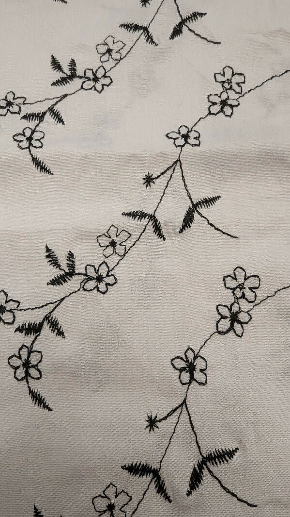 White/Black Embroidered Cotton Woven Fabric 41"W - 1 1/4 yd+