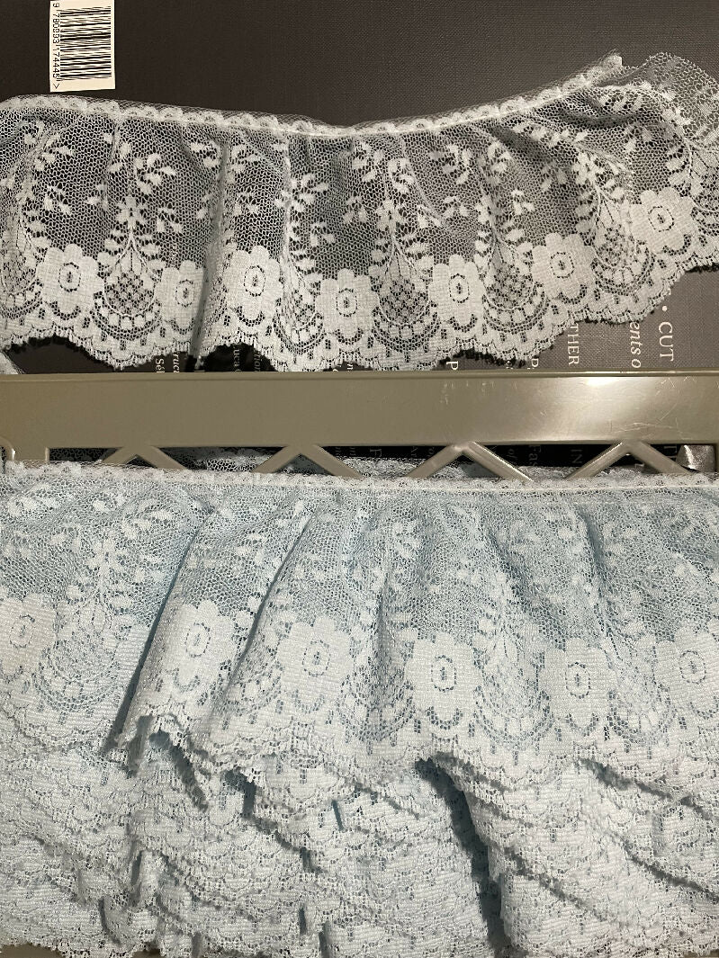 3 1/2" Pale Blue Ruffled Lace Edging