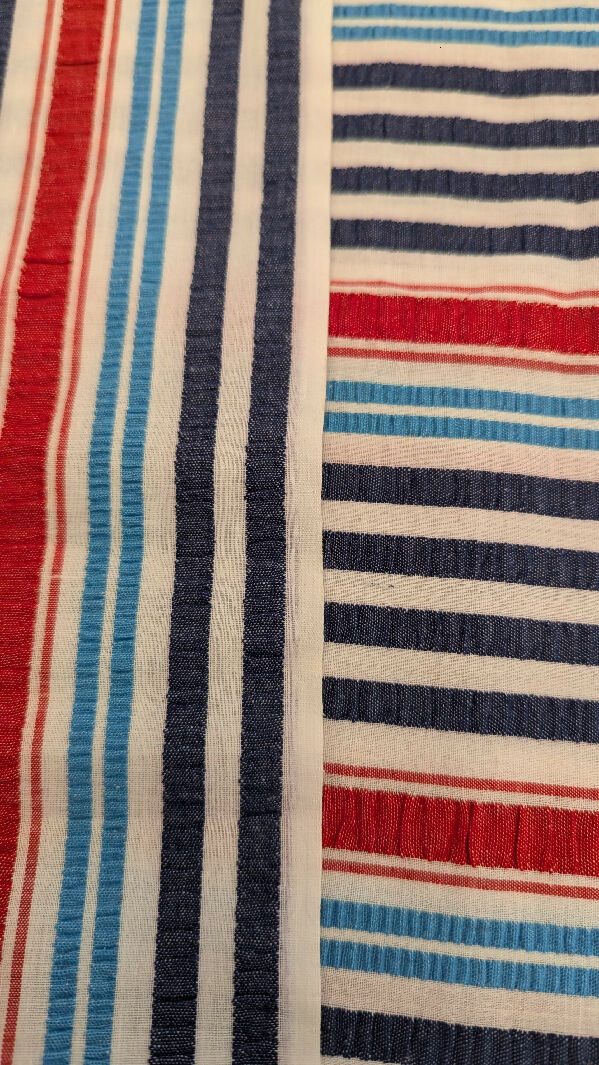 Navy/Red/Teal/White Striped Seersucker Woven Fabric 44"W x 35"L