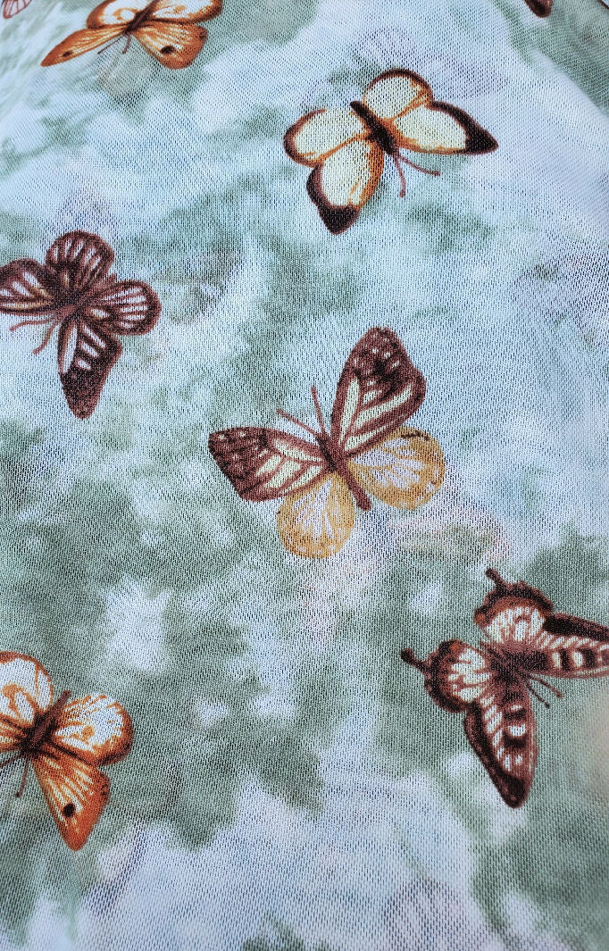 Nylon Lycra Butterfly Print Mesh Knit Fabric