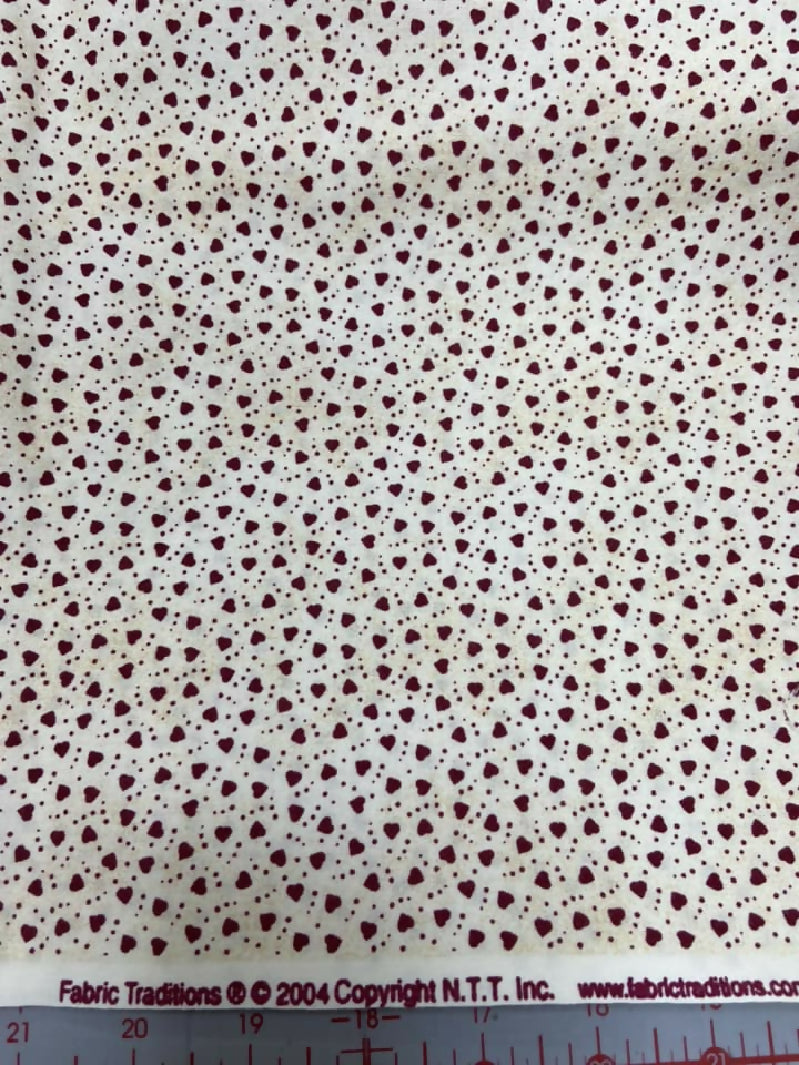 Mottled Oatmeal Fabric With Dark Red Heart Print