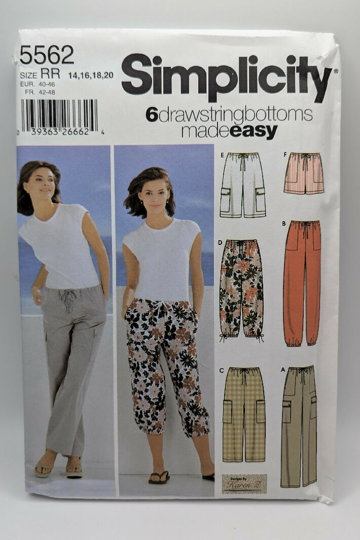 Simplicity 5562 6 Drawstring Bottoms Made Easy Pattern Sizes 14-20