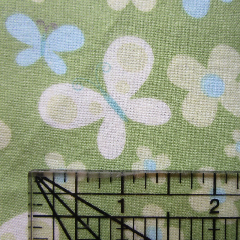 Cotton Quilting Fabric, Green with Butterflies, 22" x 18"