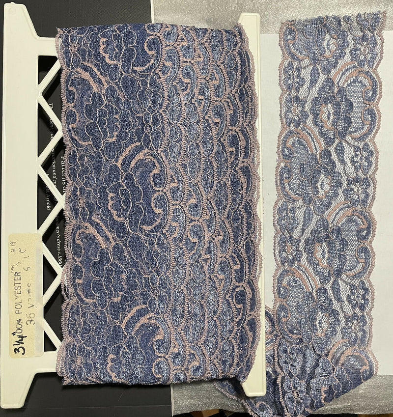 3 1/4" Periwinkle/Light Pink Flat Galloon Lace