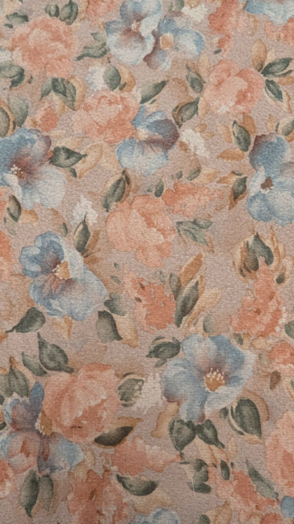 Tan Multicolor Floral Print Peach Skin Woven Fabric 60"W - 1 3/4 yd+