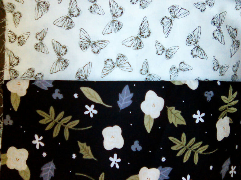 Cotton material, black and white color, mix designs, 9in x 43in all 8 pieces, fabric, quilting