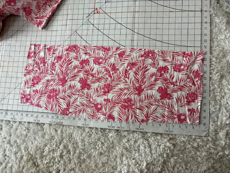 Vintage red and white tropical print fabric