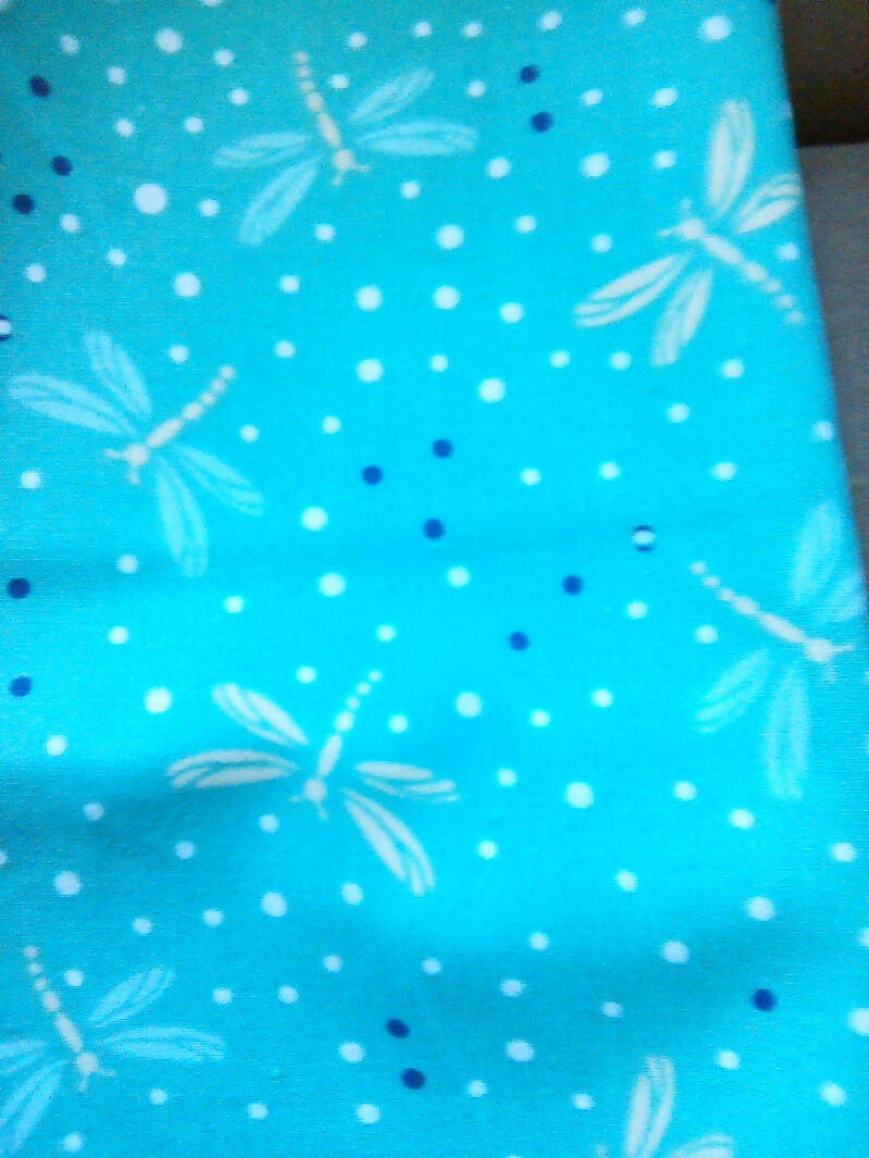 Cotton material, dragonfly, bee designs black blue gray colors, 9" x 43"