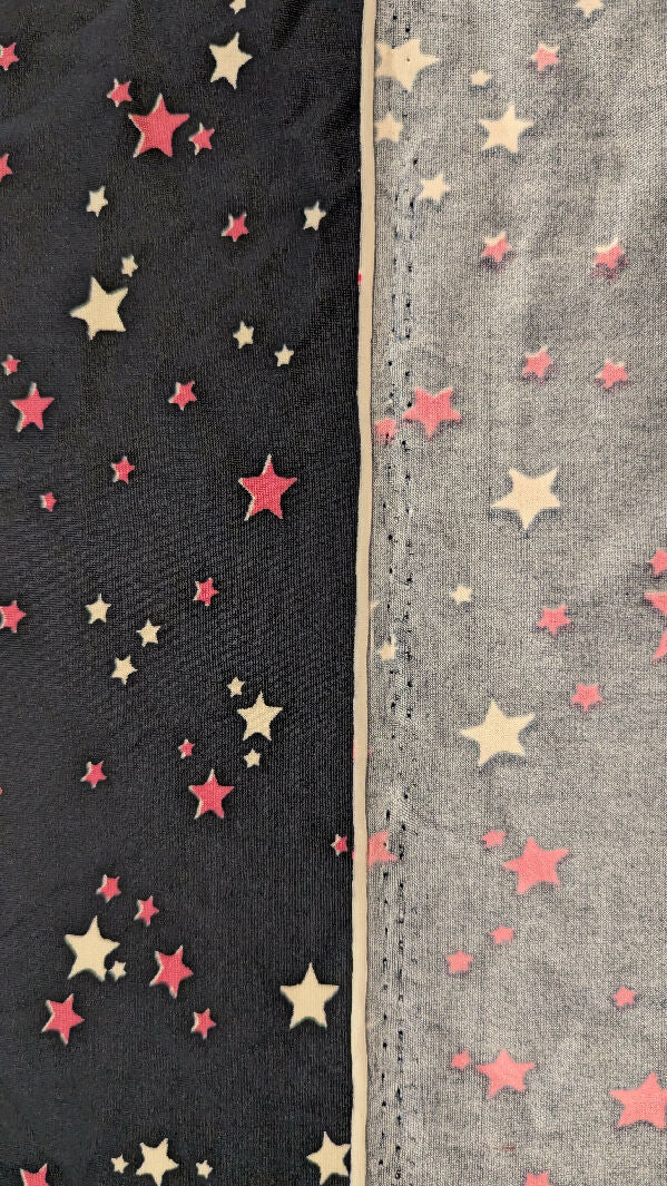 Black w/ Pink/White Stars Dance/Swim Knit Fabric 59"W - 1 1/4 yd