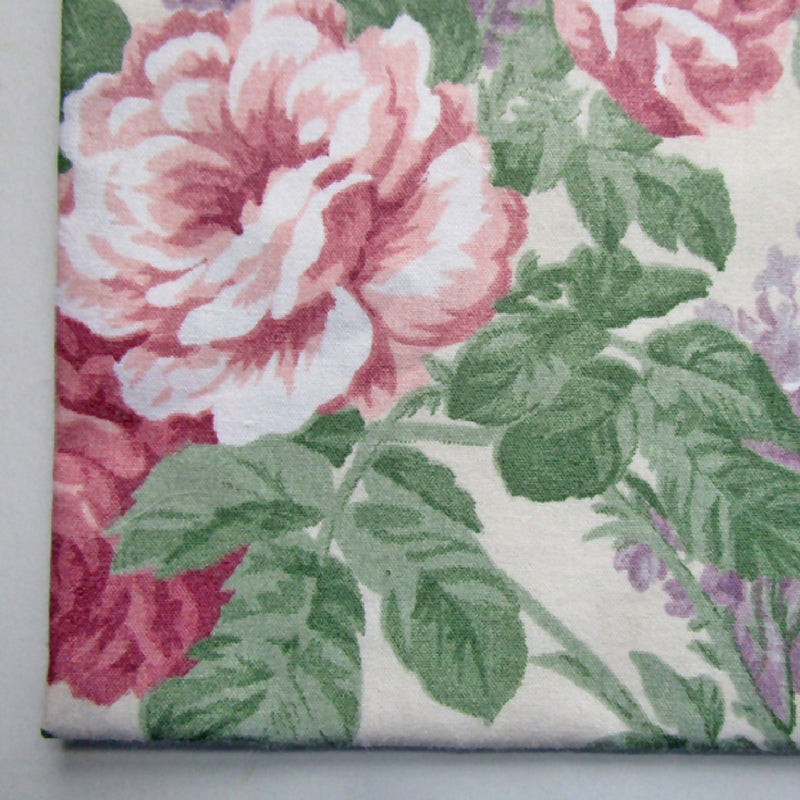 Vintage Floral Cotton Fabric, Roses and Lilacs, 26" x 18"