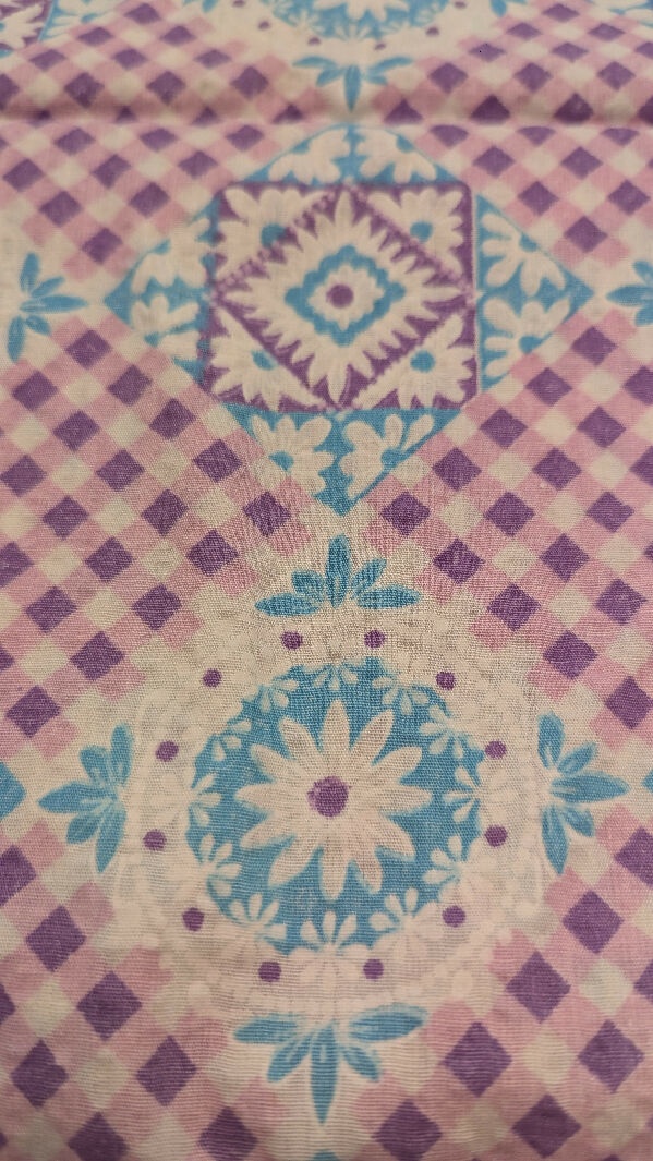 VTG Gingham Floral Medallion Seersucker Cotton Woven Fabric 44"W - 1 1/2 yds+