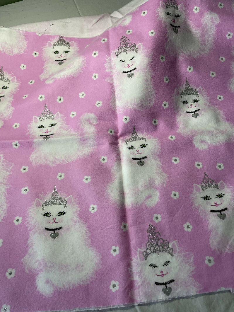 White kitties pink flannel fabric