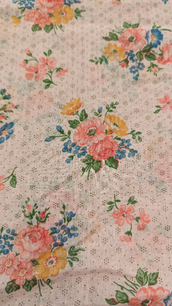 VTG Pink Floral Bouquet & Dots Cotton Voile Woven Fabric 44"W - 1 3/4 yds