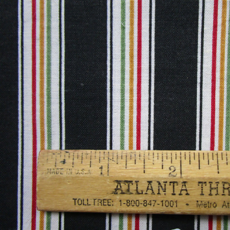 Cotton Fabric, Black with Multicolor Stripes, 2 Pieces