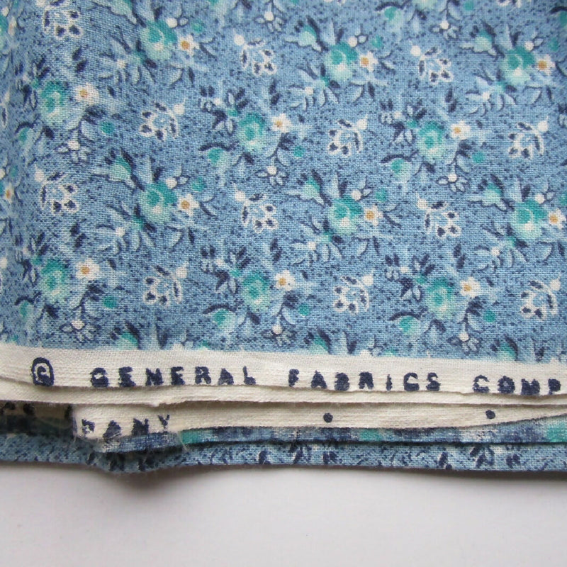 Vintage Cotton Fabric, Blue Floral, 45” x 40