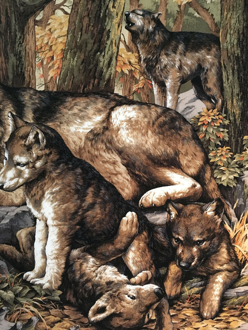 SOLD NOT AVAILABLE FABRIC Picture Panel Wolf Family in Fall 