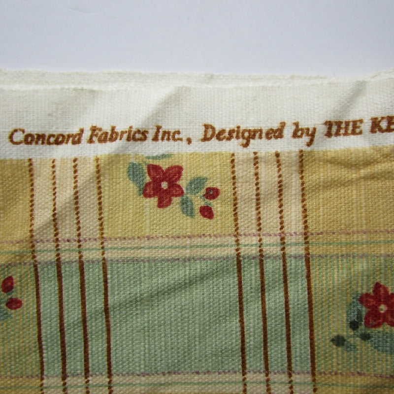 Vintage Decorator Fabric, Yellow Green Floral Plaid, 54" x 48"