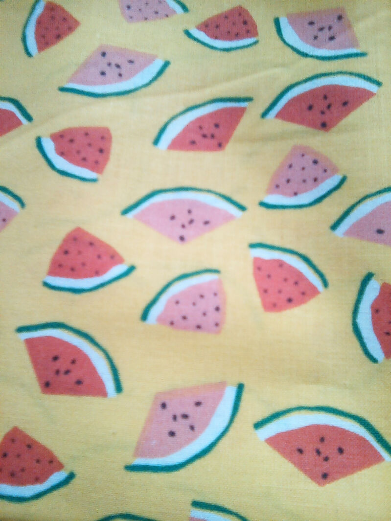 Cotton material, watermelon designs, blue, yellow, white, red colors, 9" x 43"