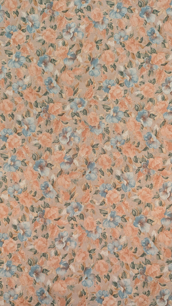 Tan Multicolor Floral Print Peach Skin Woven Fabric 60"W - 1 3/4 yd+