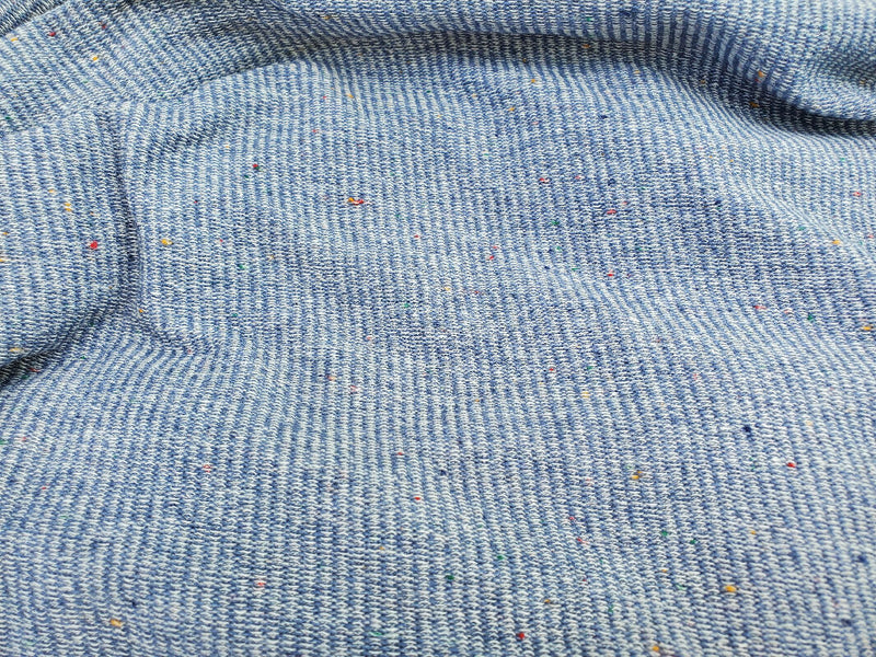 Blue Cotton/Polyester Micro Terry Knit Fabric