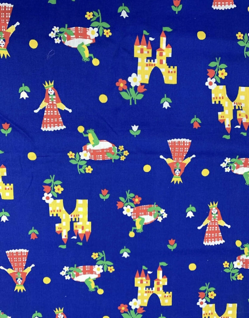 Vintage 70s 80s The Princess & The Frog Fairytale Fabric Primary Colors 1 yard+20"