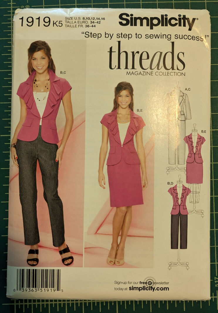 Simplicity 1919 Threads Collection Pants, Skirt & Jacket Sewing Pattern Sizes 8-16