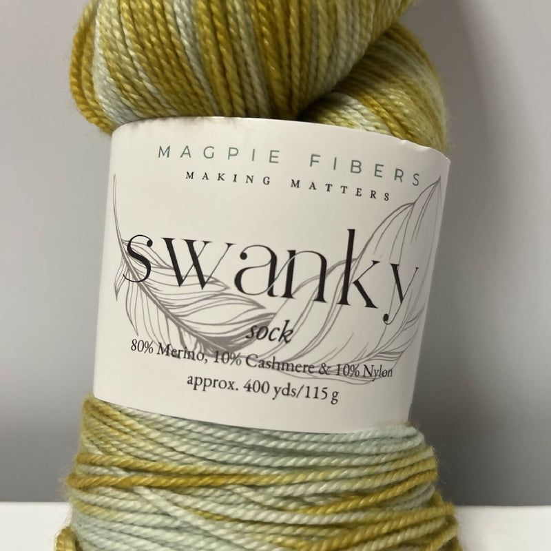 Magpie Fibers Swanky Sock Yarn Blue, Yellow, Green - 1 Skein