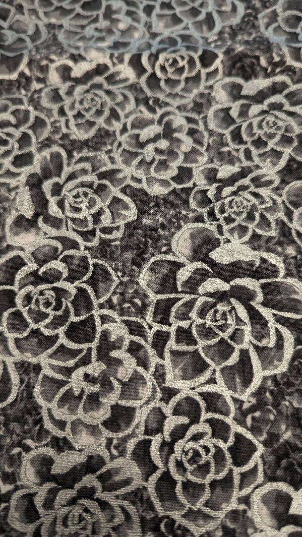 Black/Gray/Metallic Silver Floral Print Quilting Cotton 44"W - 1 1/4 yd+