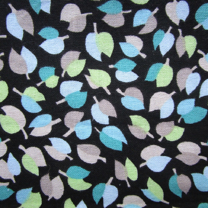 Stylized Leaves on Chocolate Brown Cotton Fabric, Two Pieces