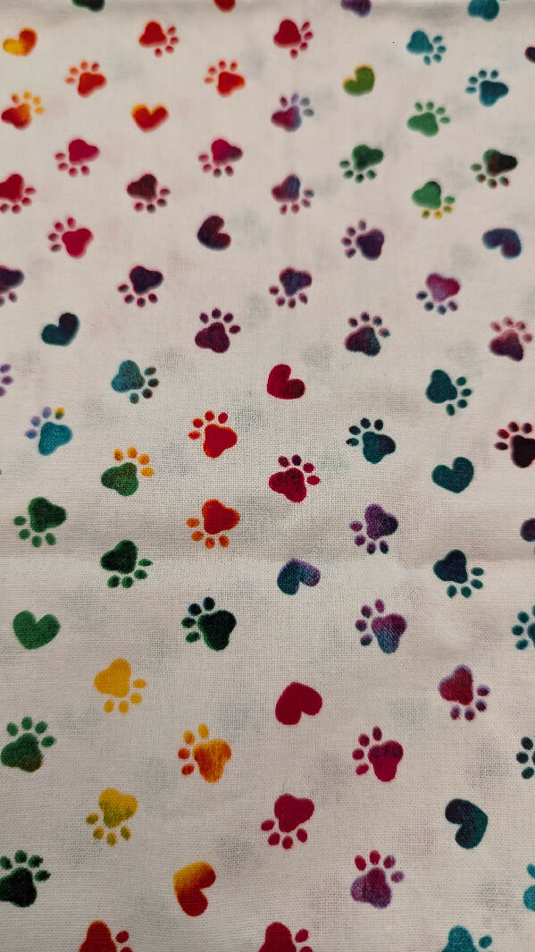 White Rainbow Paws & Hearts Quilting Cotton Woven Fabric 42"W x 35"L