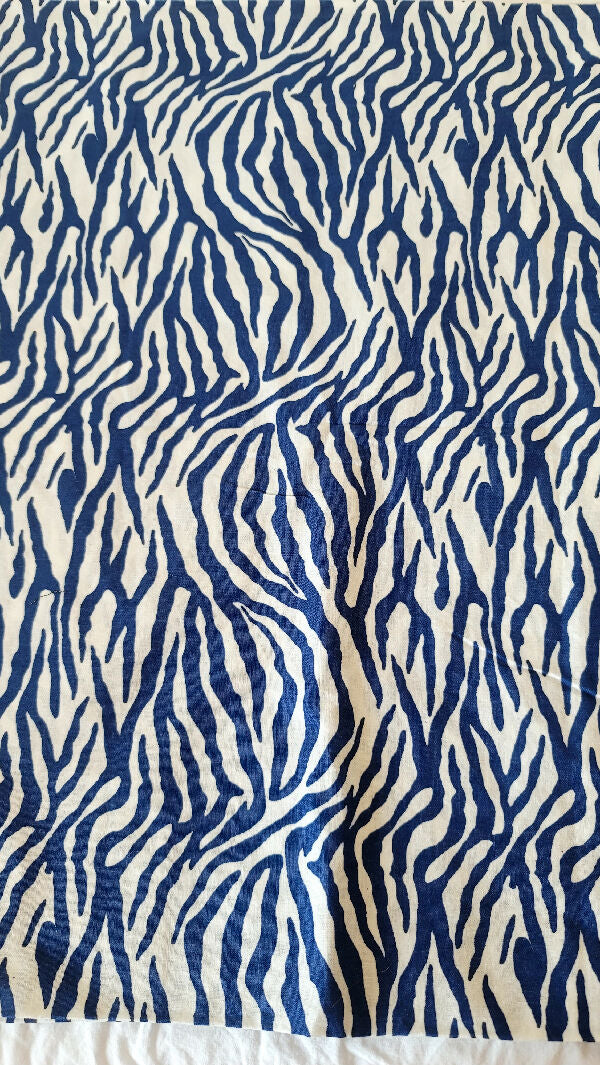 Blue and White Zebra Print Cotton 1 5/6 Yard