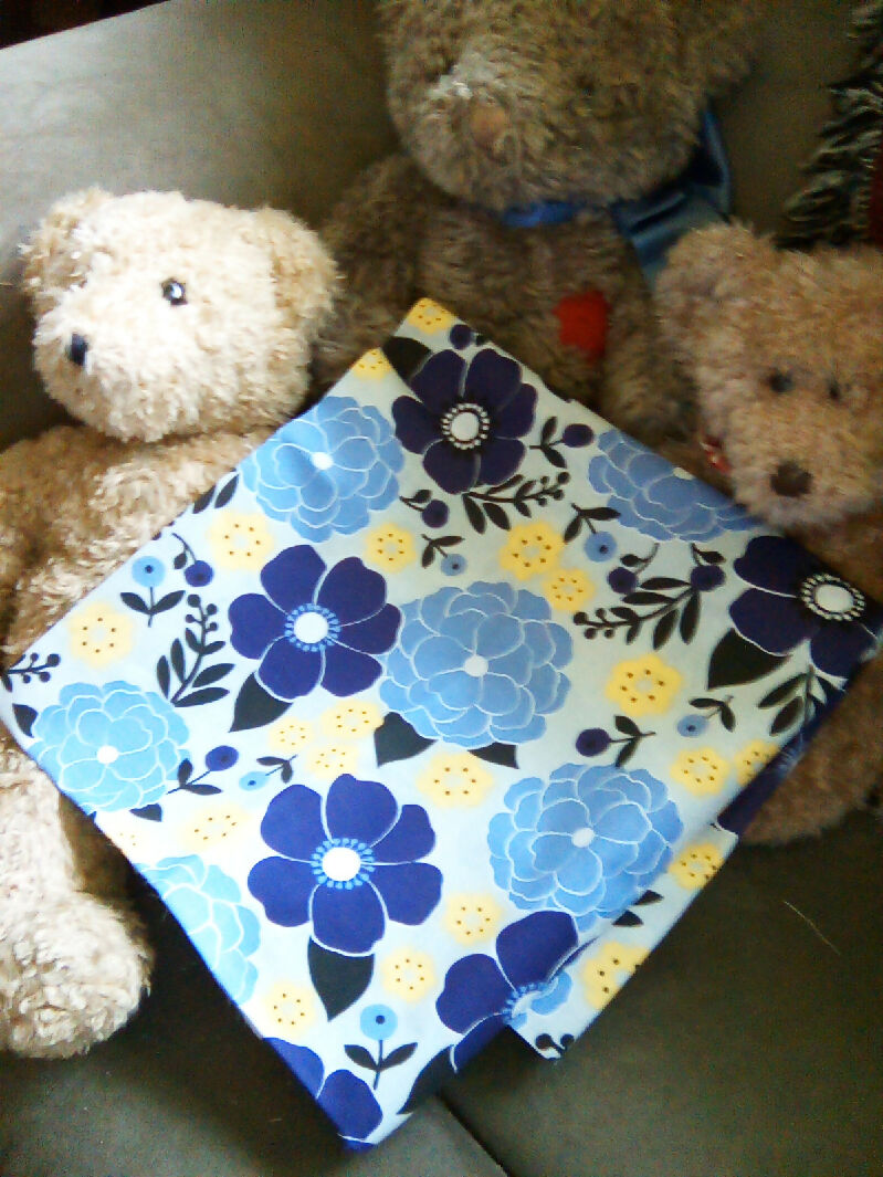 Cotton material, flower design, 22" x 44", purple, blue, yellow color