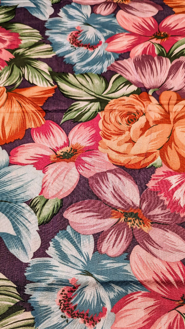 Vintage Large Multicolor Floral Print Cotton Lawn Woven Fabric 45"W - 2 yds