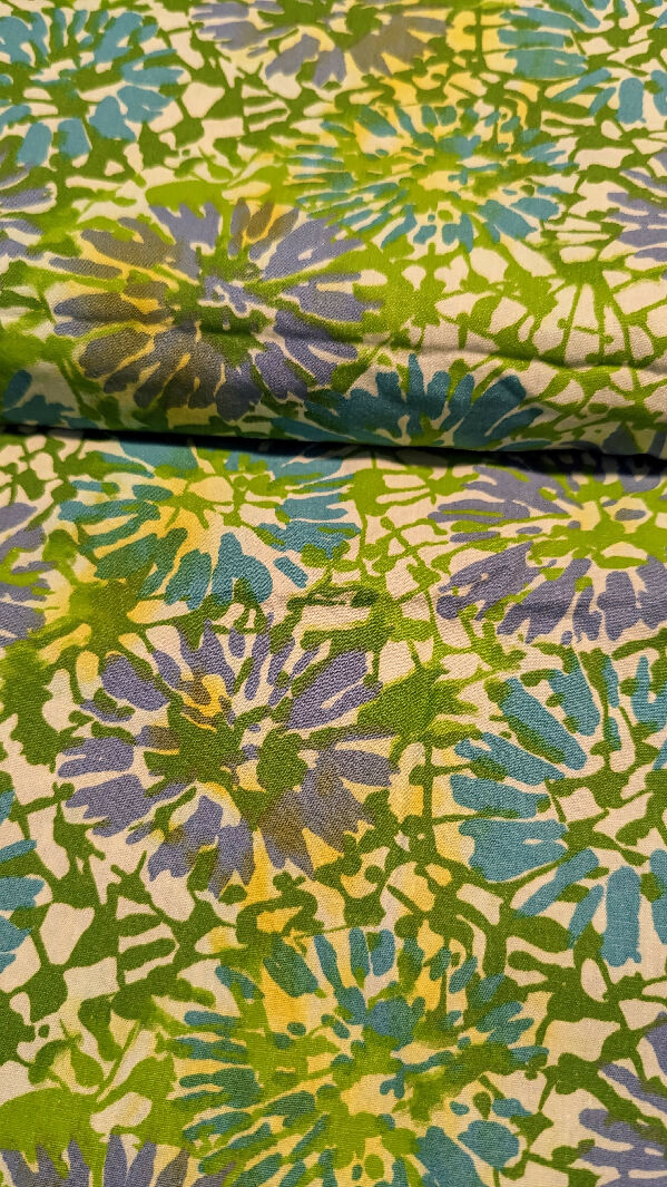 Lime Green/Turquoise/Periwinkle/White Abstract Floral Print Quilting Cotton Woven Fabric 44"W -