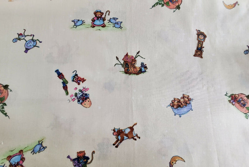 Vintage Cotton Nursery Rhyme Fabric Remnant