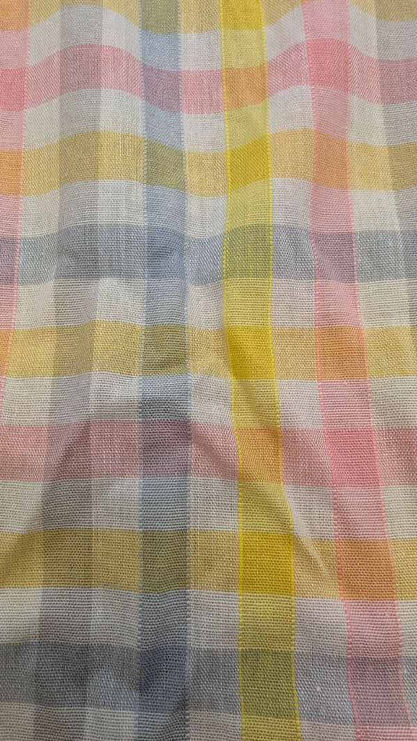 VTG Pastel Yellow/Pink/Blue/White Yarn Dyed Gingham Cotton Woven Fabric 43"W - 4 3/4 yds