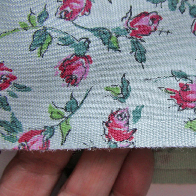 Vintage Cotton Fabric, Aqua with Pink Roses, 3 Pieces