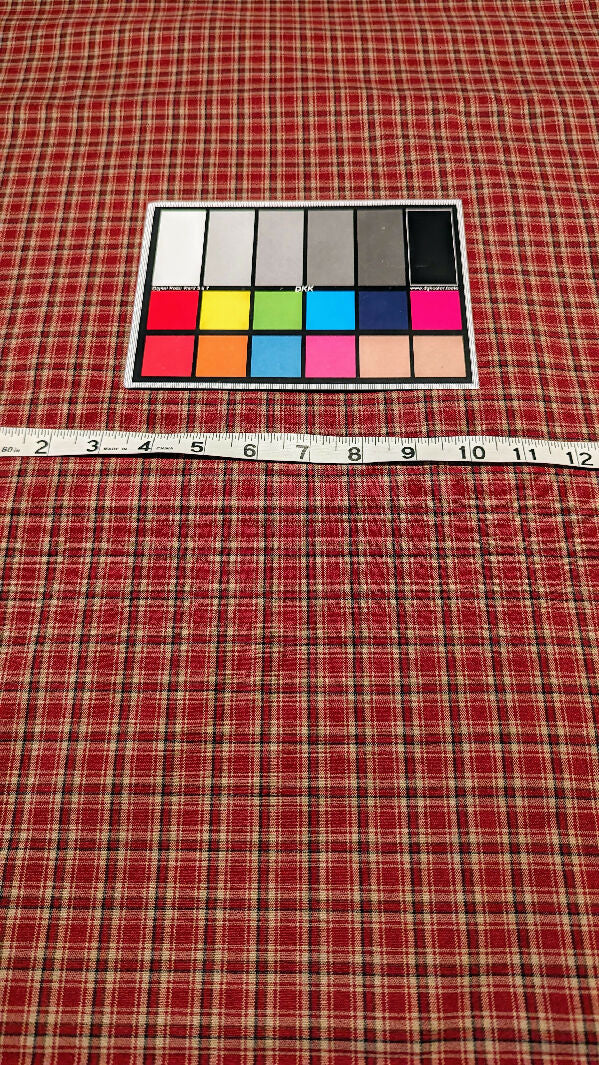 Vintage Yarn-Dyed Brick Red/Tan/Black Tartan Stretch Woven Fabric 44"W - 3 1/2 yds+